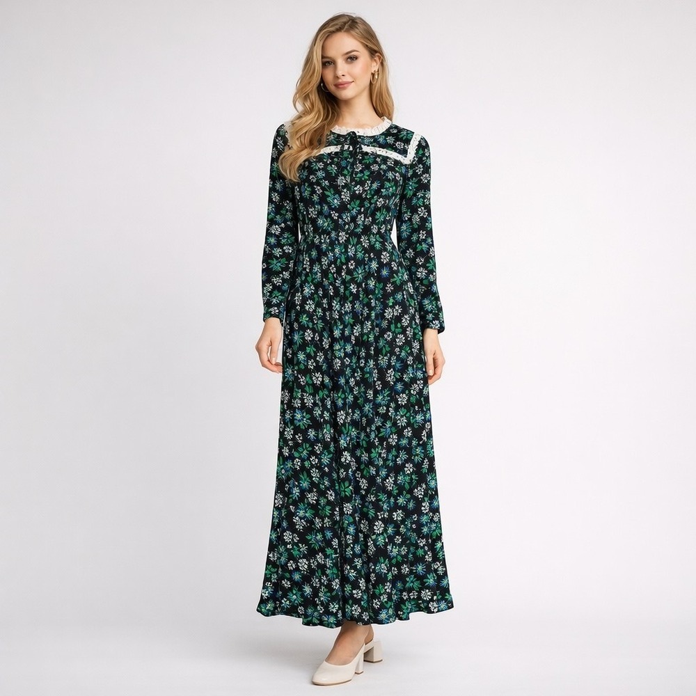 Rixo Floral Maxi Dress Womens M Boho Cottagecore Modest Church Traditional Lace